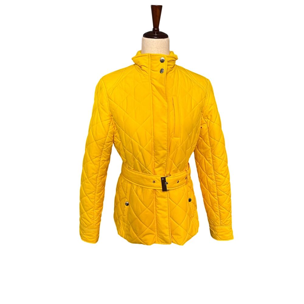 Lauren Ralph Lauren Yellow Quilted Barn Jacket Belted Waist Size Medium